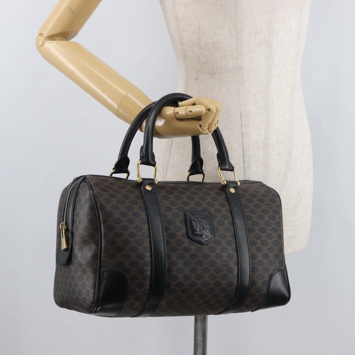 Celine Vintage Duffle Bag Macadam Coated Canvas, Black, Canvas, Handbag