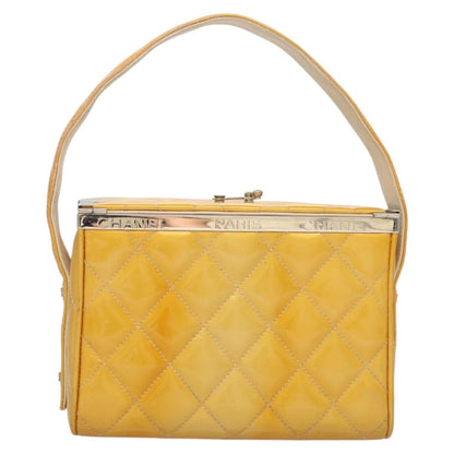 Chanel Vintage Metal Box Bag Quilted Lambskin, YELLOW, PATENT_LEATHER, Handbag