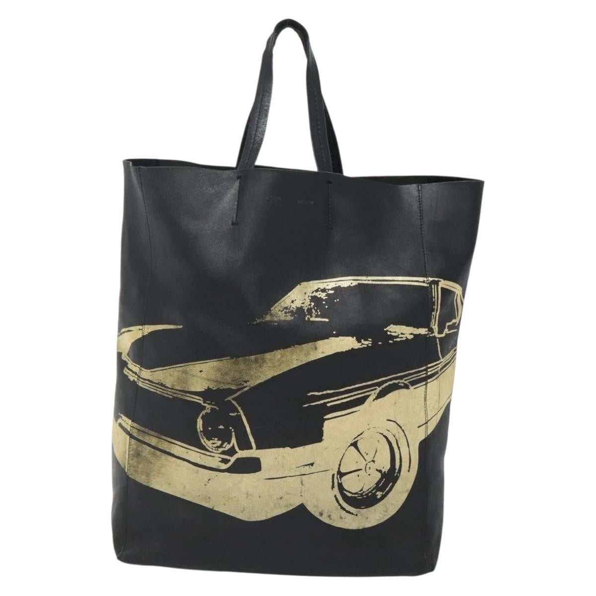 Celine Vertical Cabas Tote Printed Leather, BLACK, LEATHER, Tote bag