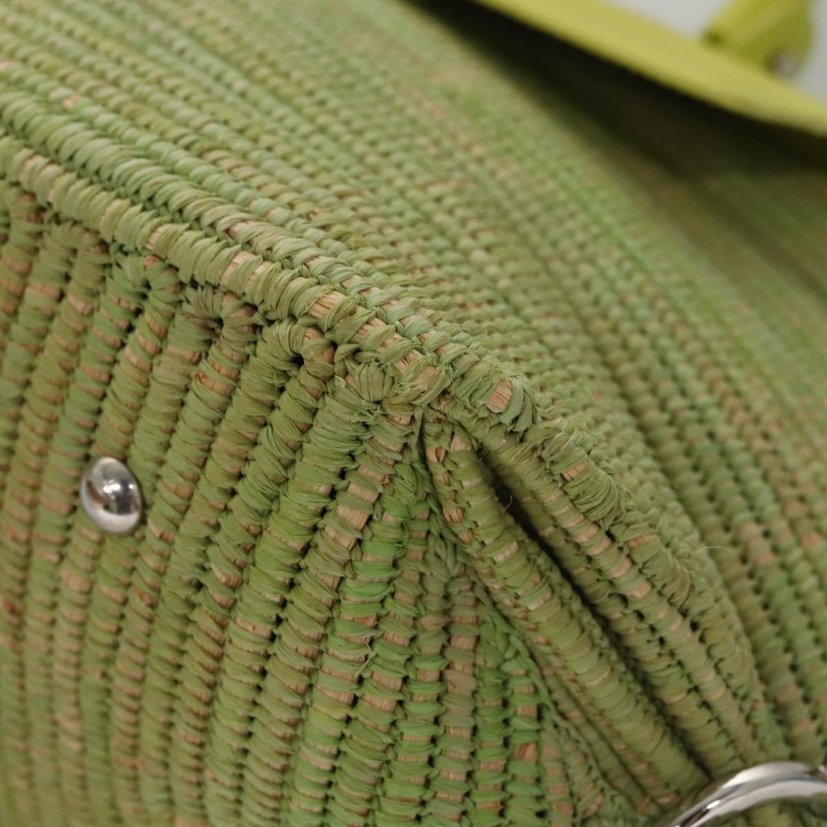 Salvatore Ferragamo Sofia Satchel Raffia with Leather, GREEN, WOOD, Handbag