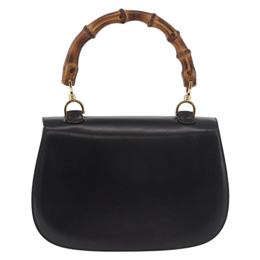 Gucci Vintage Convertible Bamboo Top Handle Bag Leather, Black, Leather, Handbag