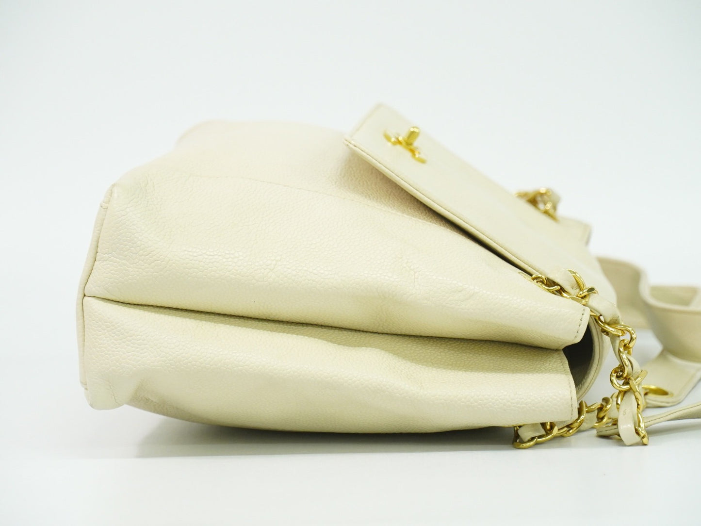 Chanel Vintage Shoulder Bag Leather, ECRU, LEATHER, Shoulder bag