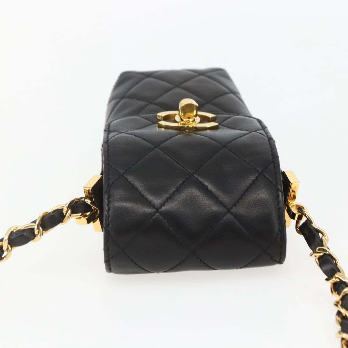 Chanel CC Flap Phone Holder Crossbody Bag Quilted Lambskin, BLACK, LEATHER, Shoulder bag