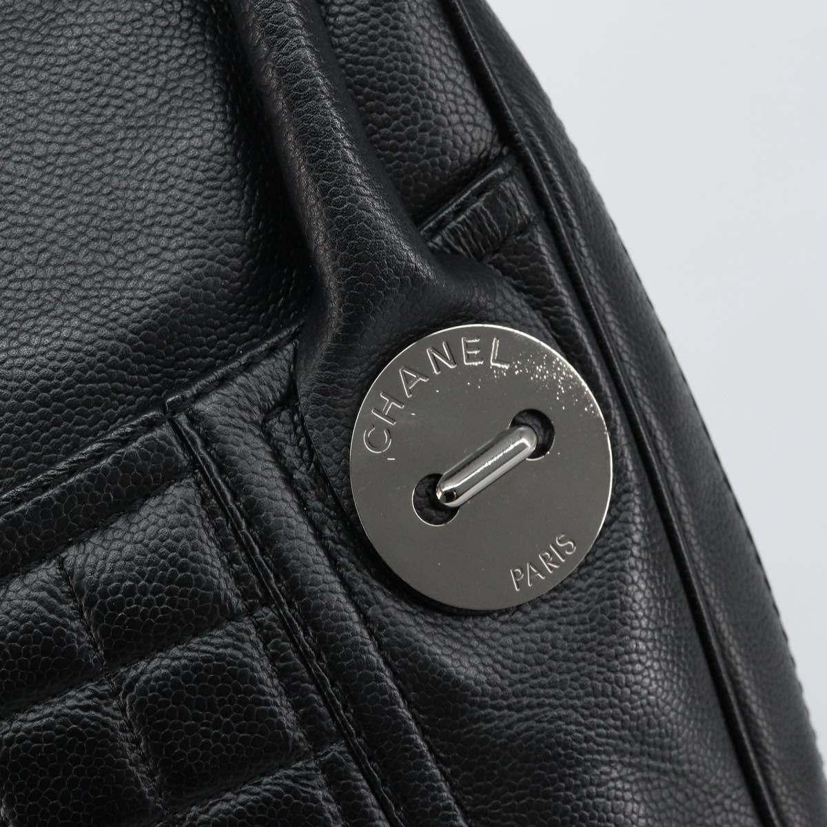 Chanel Vintage Button Tote Quilted Caviar, BLACK, LEATHER, Tote bag
