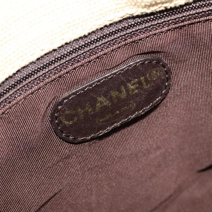 Chanel Vintage CC Tote Canvas with Leather, BEIGE, CANVAS, Tote bag