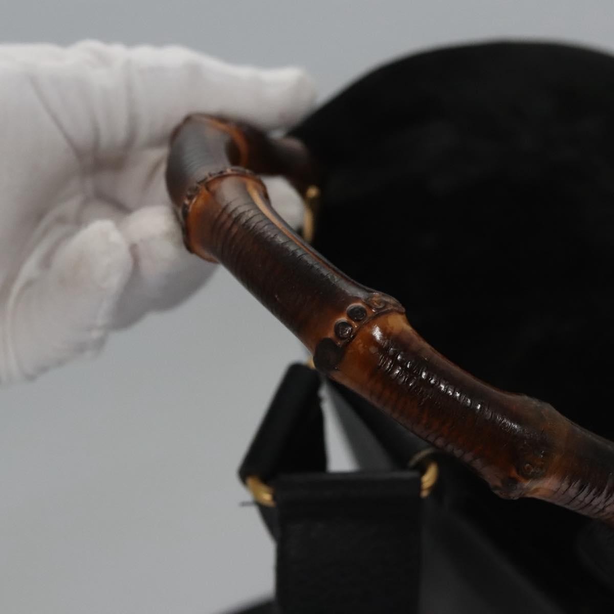 Gucci Vintage Bamboo Backpack Leather, BLACK, SUEDE, Backpack