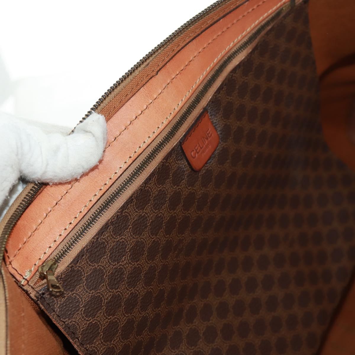 Celine Vintage Macadam Boston bag Canvas and Leather, BROWN, CANVAS, Travel bag