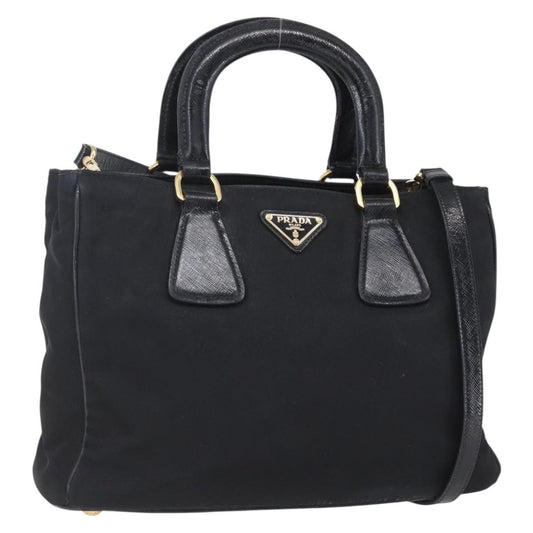Prada Convertible Top Handle Tote Tessuto with Vernice Saffiano Leather, BLACK, NYLON, Handbag