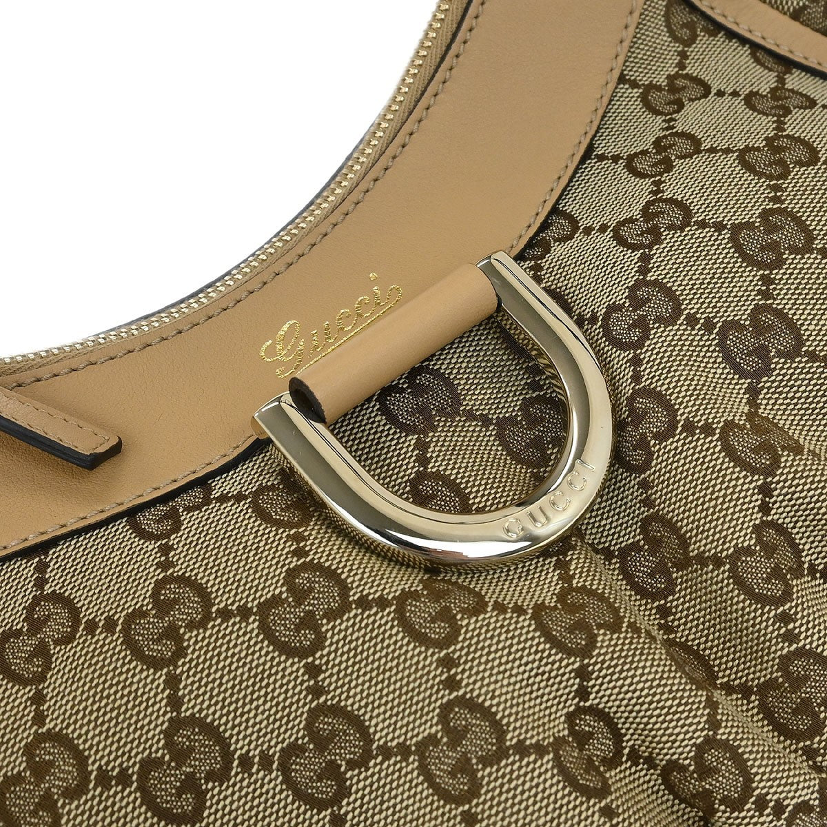 Gucci D Ring Hobo GG Canvas, BEIGE, CANVAS, Handbag