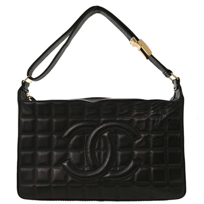 Chanel Chocolate Bar CC Handbag Quilted Lambskin, BLACK, LEATHER, Handbag
