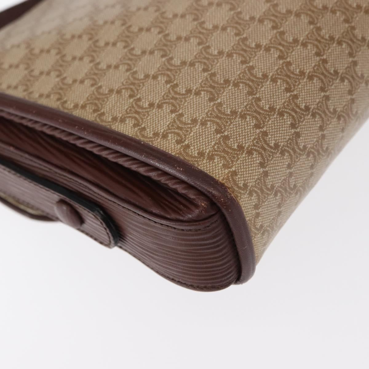 Celine Vintage Macadam Shoulder Bag Canvas and Leather, BEIGE, CANVAS, Shoulder bag