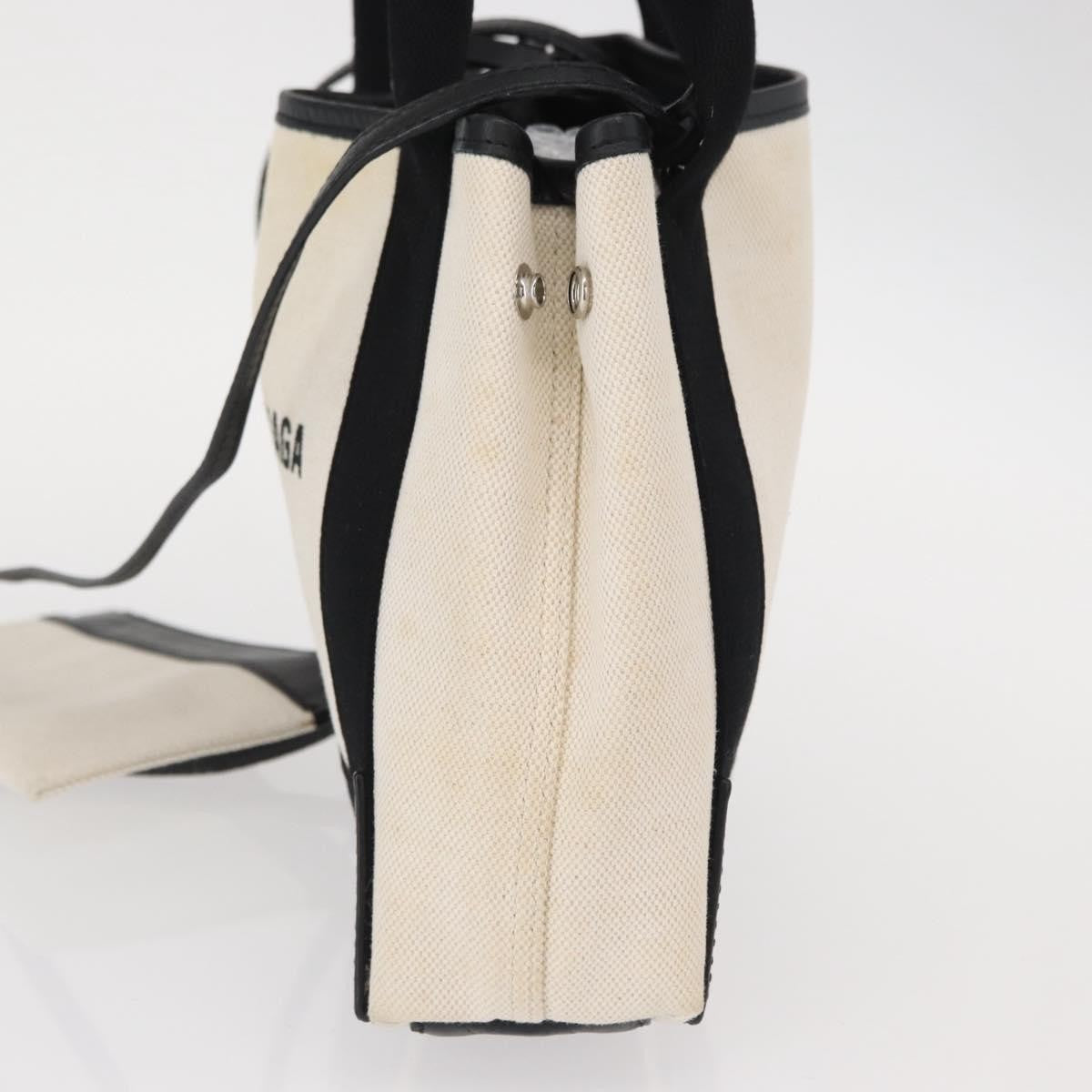 Balenciaga Navy Cabas Canvas with Leather, WHITE, CANVAS, Tote bag