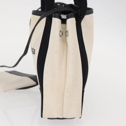 Balenciaga Navy Cabas Canvas with Leather, WHITE, CANVAS, Tote bag