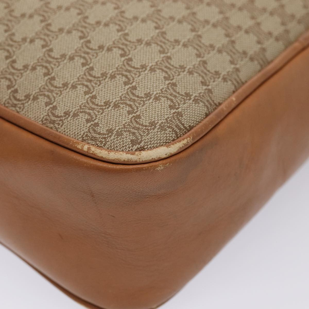 Celine Vintage Macadam Shoulder Bag Canvas and Leather, BEIGE, CANVAS, Shoulder bag