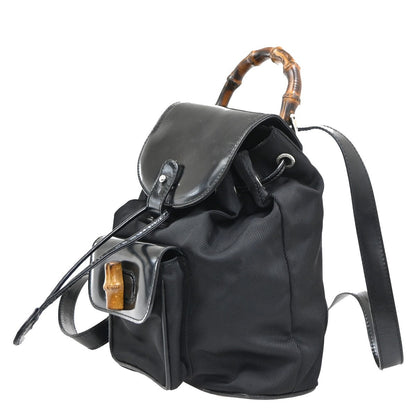 Gucci Vintage Bamboo Backpack Nylon and Patent Leather, BLACK, NYLON, Backpack