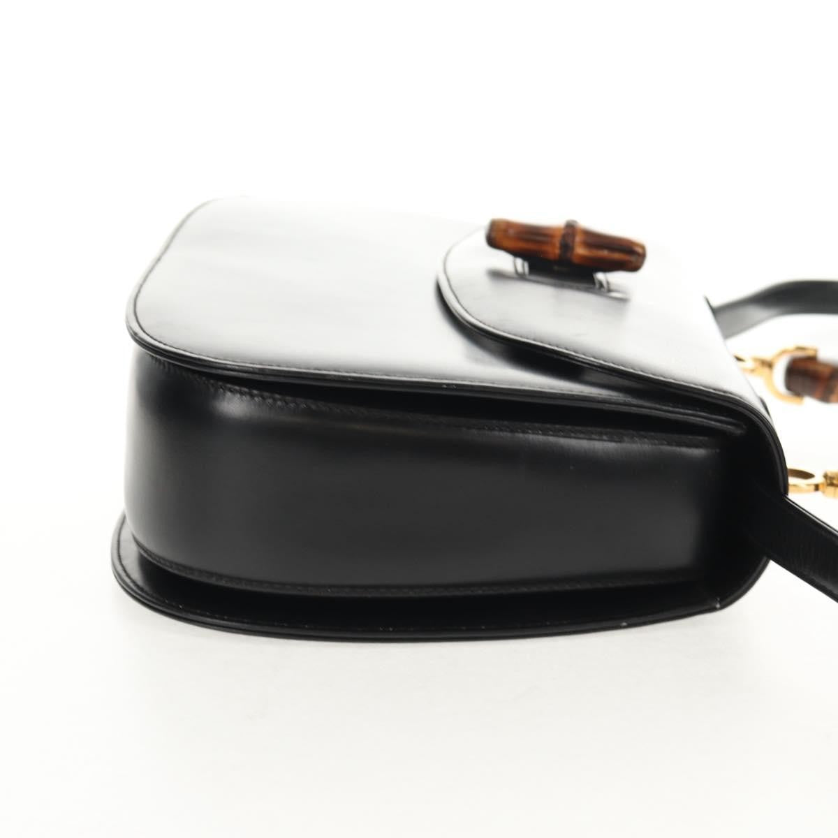 Gucci Vintage Convertible Bamboo Top Handle Bag Leather, BLACK, LEATHER, Handbag