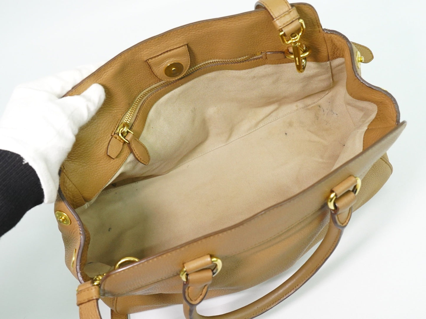 Prada Vintage Handbag Leather, BEIGE, LEATHER, Handbag