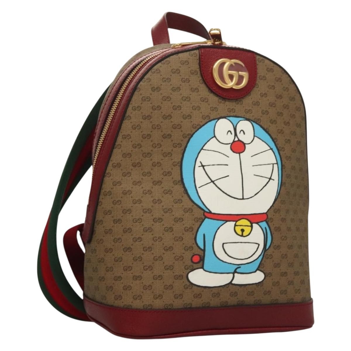 Gucci Doraemon Zip Backpack Printed Mini GG Coated Canvas, BEIGE, CANVAS, Backpack