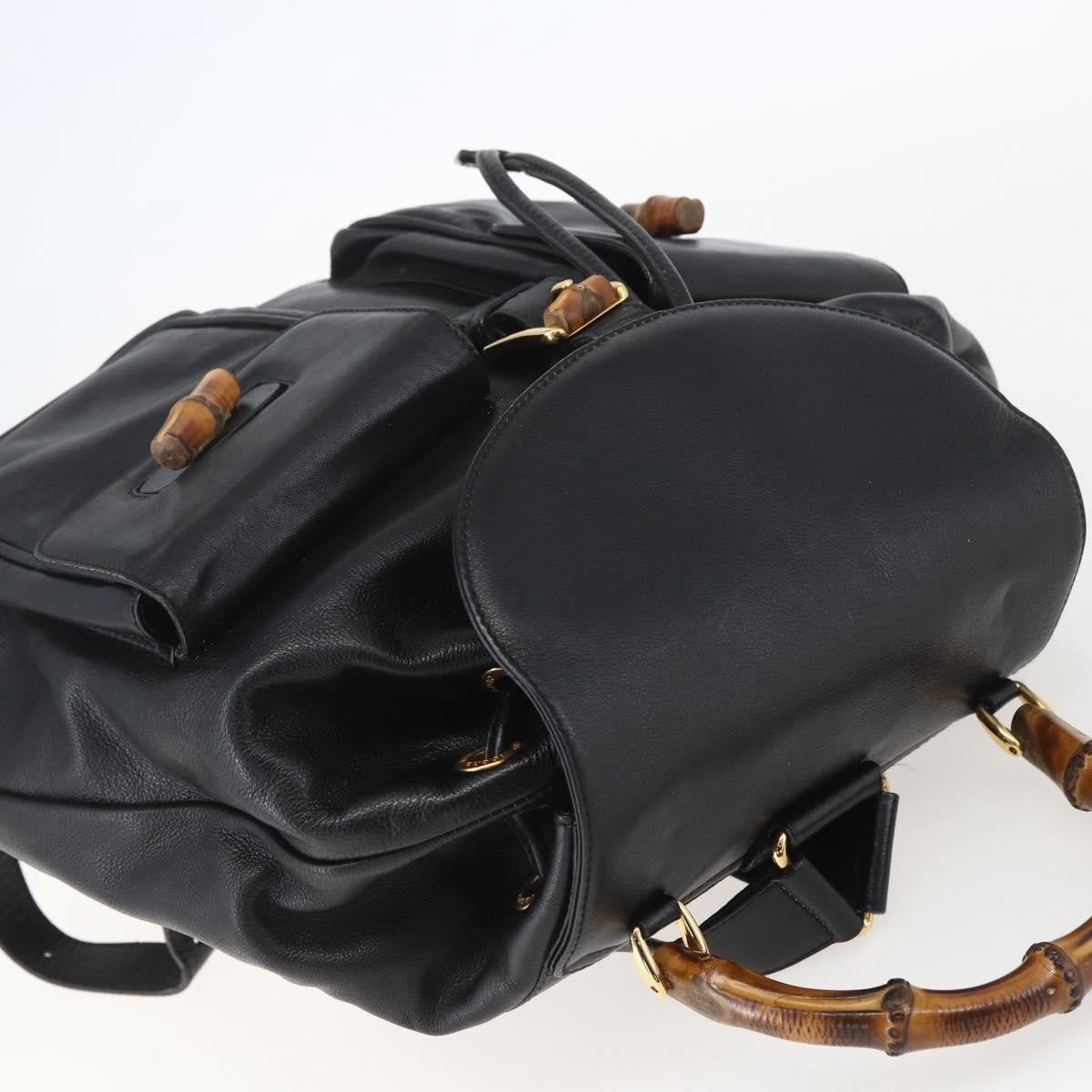 Gucci Vintage Bamboo Backpack Leather, BLACK, LEATHER, Backpack