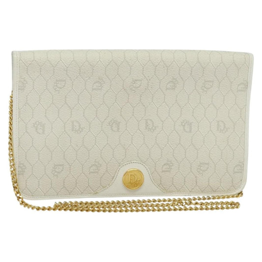 Christian Dior Vintage Honeycomb chain Canvas, WHITE, CANVAS, Handbag