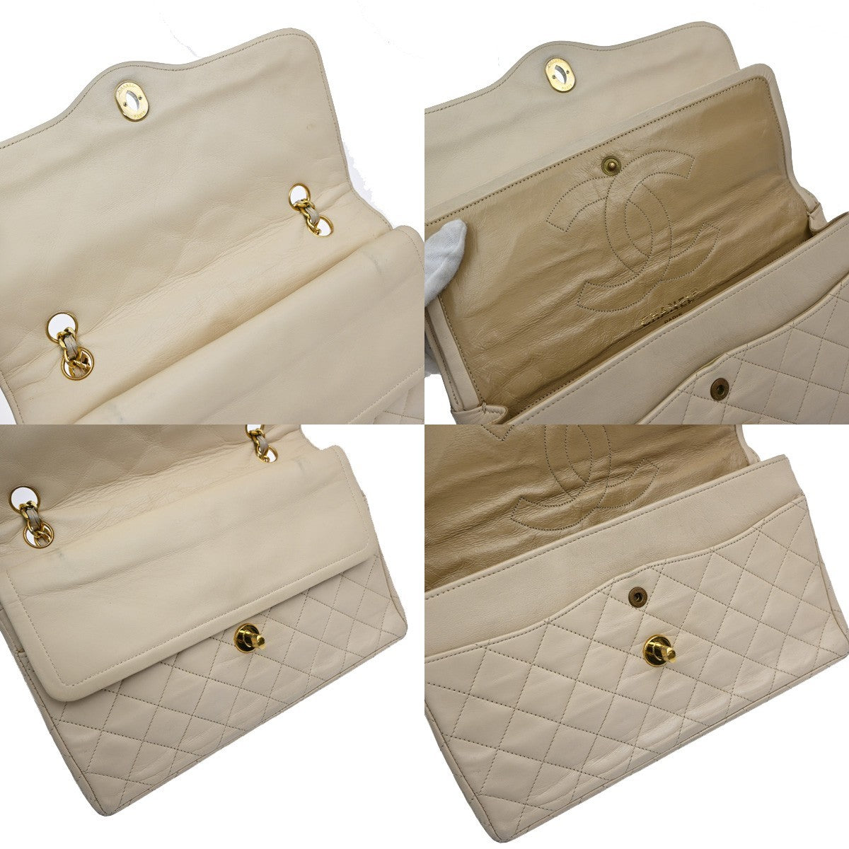 Chanel Vintage Two Tone CC Flap Bag Quilted Lambskin, BEIGE, LEATHER, Shoulder bag