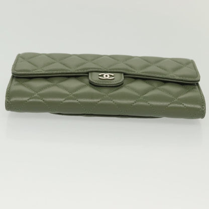 Chanel CC Gusset Classic Flap Wallet Quilted Lambskin, GREEN, LEATHER, Wallets