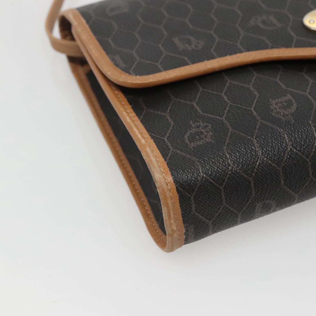 Christian Dior Vintage Honeycomb Flap Crossbody Bag Coated Canvas, BLACK, CANVAS, Shoulder bag