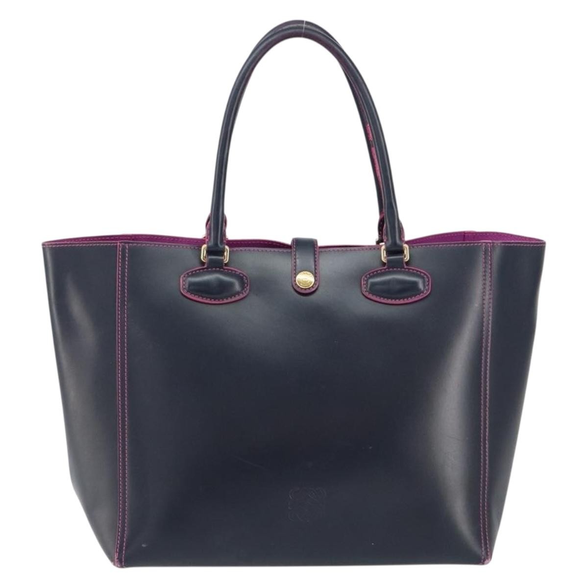Loewe Leo Shopper Tote Leather, NAVY, LEATHER, Tote bag
