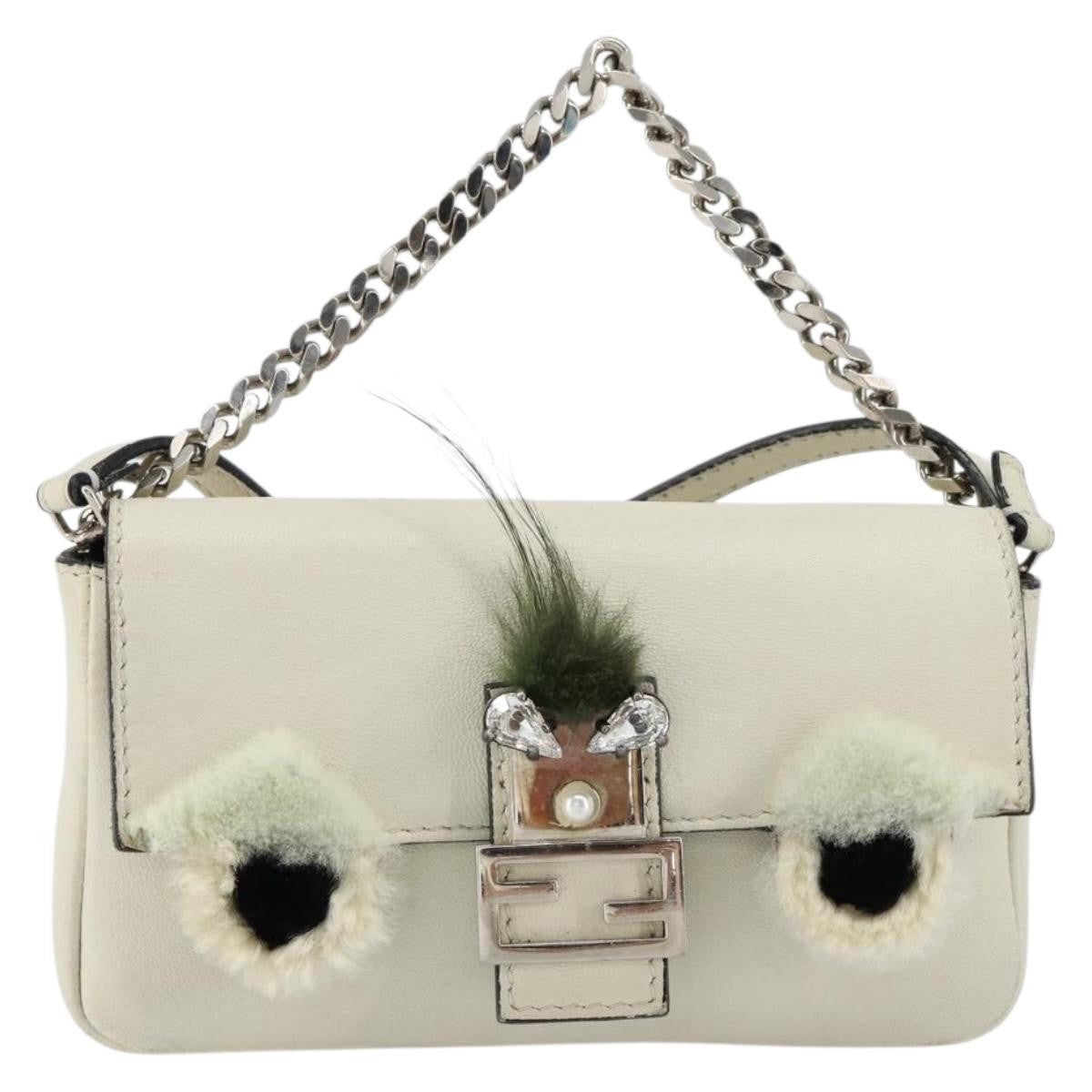 Fendi Monster Baguette Leather, WHITE, LEATHER, Shoulder bag