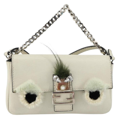 Fendi Monster Baguette Leather, WHITE, LEATHER, Shoulder bag