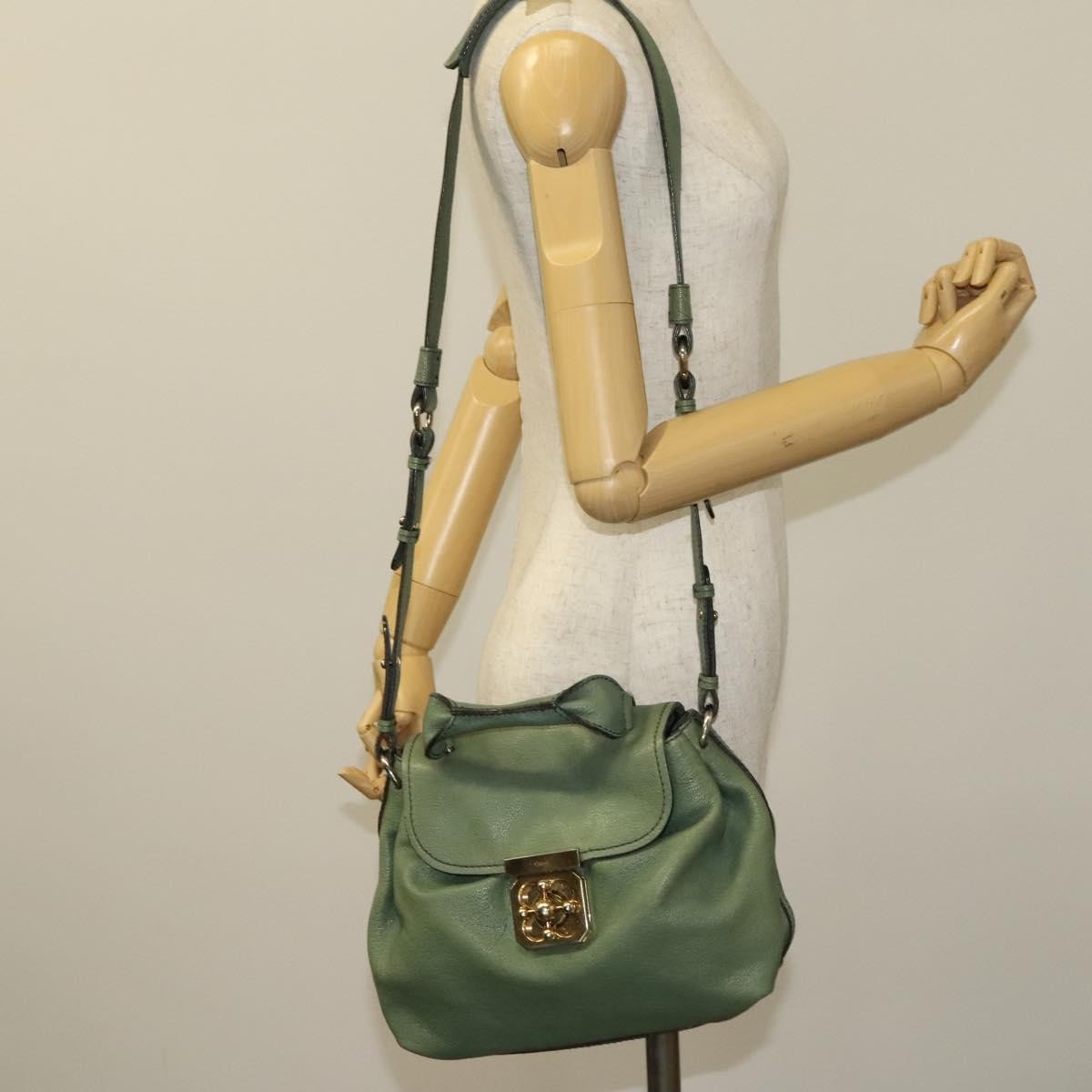 Chloe Elsie Satchel Leather, GREEN, LEATHER, Handbag
