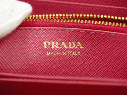 Prada Bow Zip Around Wallet Saffiano Leather, PINK, LEATHER, Wallets