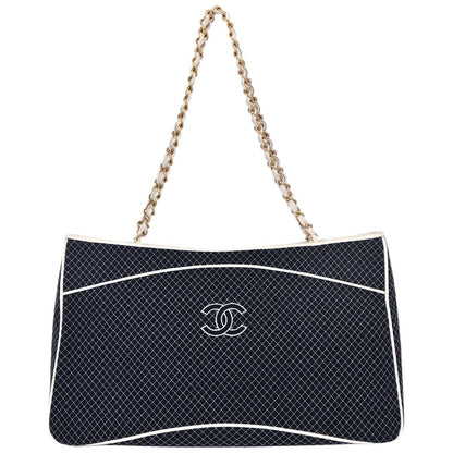 Chanel Vintage CC Zip Tote Quilted Jersey, NAVY, CANVAS, Tote bag