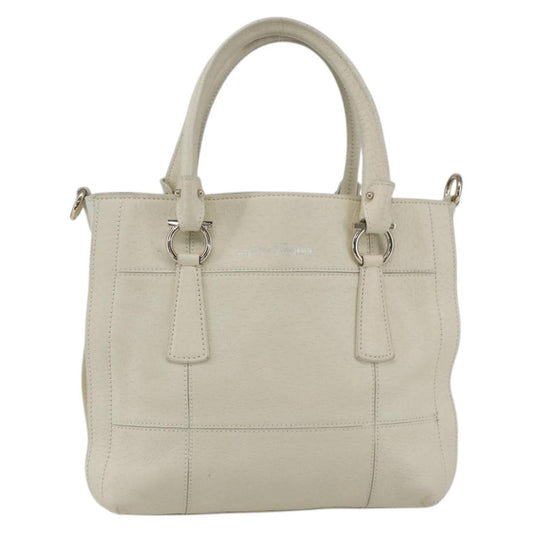 Salvatore Ferragamo Gancini handbag Leather, WHITE, LEATHER, Handbag