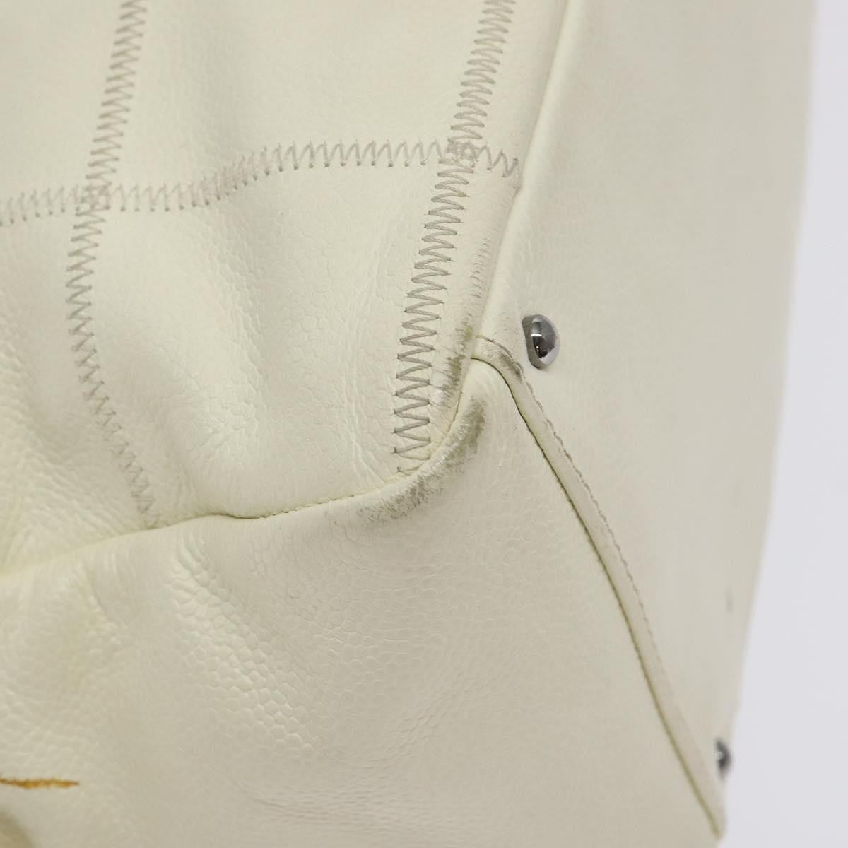 Chanel Square Stitch Shoulder Bag Quilted Caviar, WHITE, LEATHER, Shoulder bag