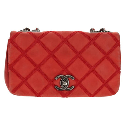 Chanel Diamond Stitch Chain Flap Bag Quilted Iridescent Calfskin, RED, LEATHER, Shoulder bag
