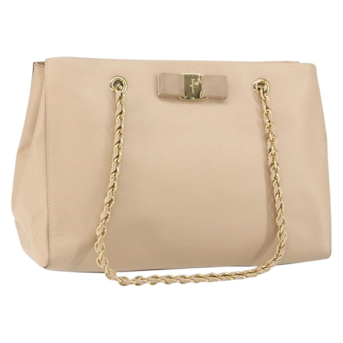 Salvatore Ferragamo Vala Shoulder Bag Leather, BEIGE, LEATHER, Shoulder bag