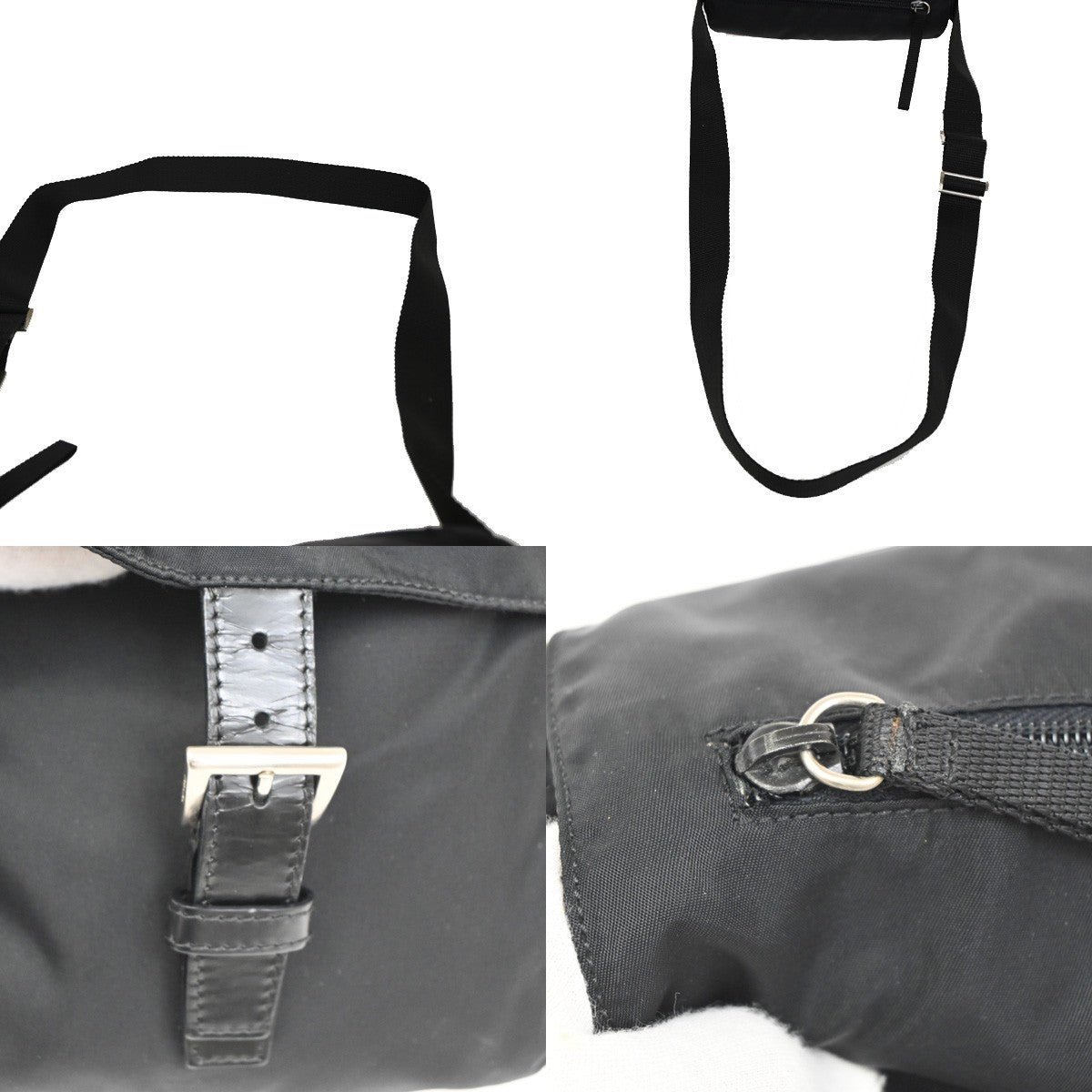 Prada Buckle Messenger Bag Tessuto, BLACK, NYLON, Shoulder bag