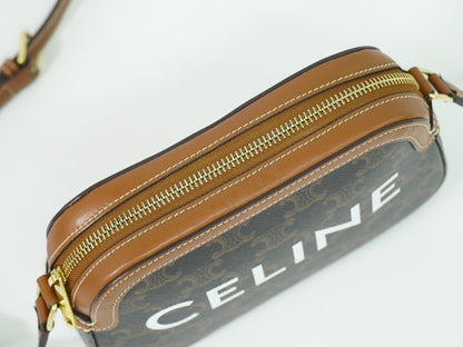 Celine Logo Camera Bag Triomphe Coated Canvas, BROWN, CLOTH, Shoulder bag