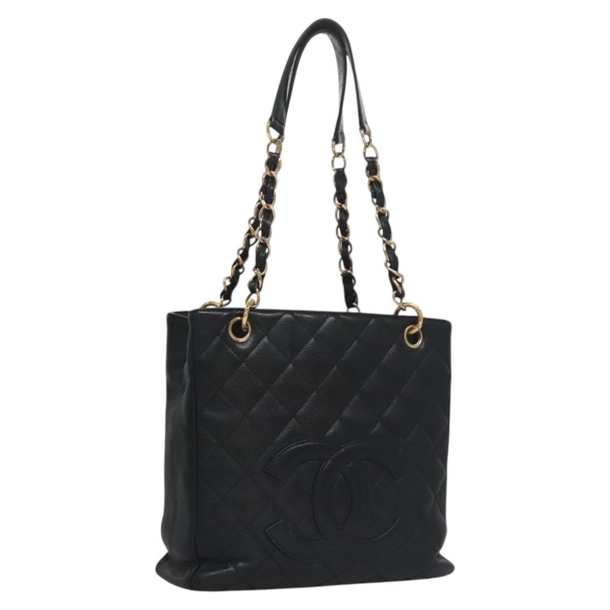 Chanel Petite Shopping Tote Quilted Caviar, BLACK, LEATHER, Tote bag