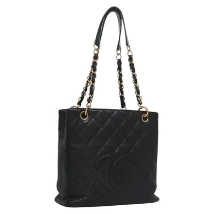 Chanel Petite Shopping Tote Quilted Caviar, BLACK, LEATHER, Tote bag