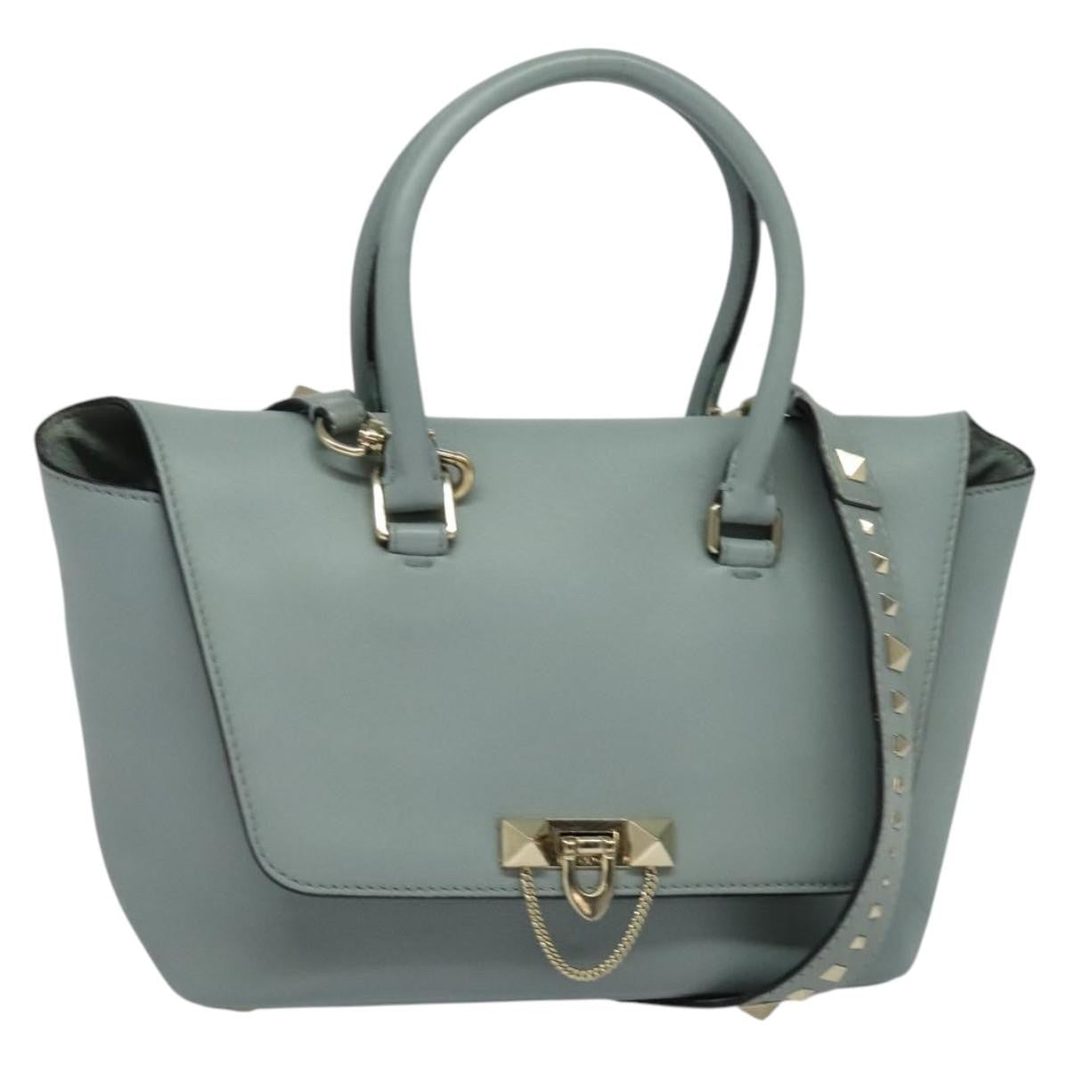 Valentino Garavani Demilune Flap Satchel Leather, BLUE, LEATHER, Handbag