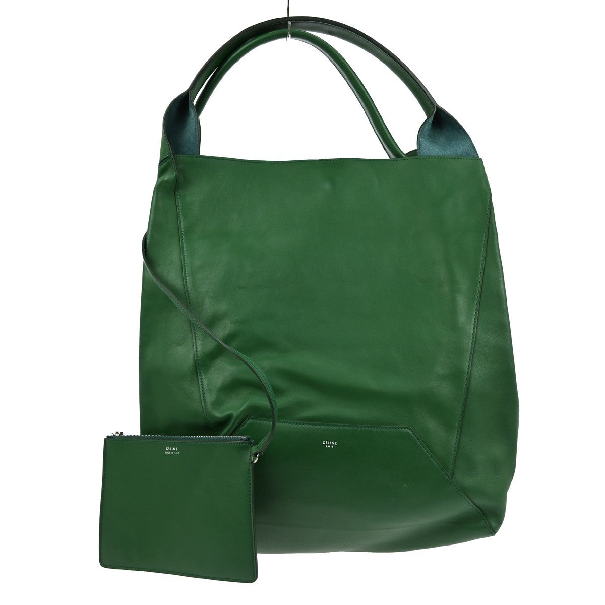 Celine Cabas Hobo Leather, GREEN, LEATHER, Tote bag