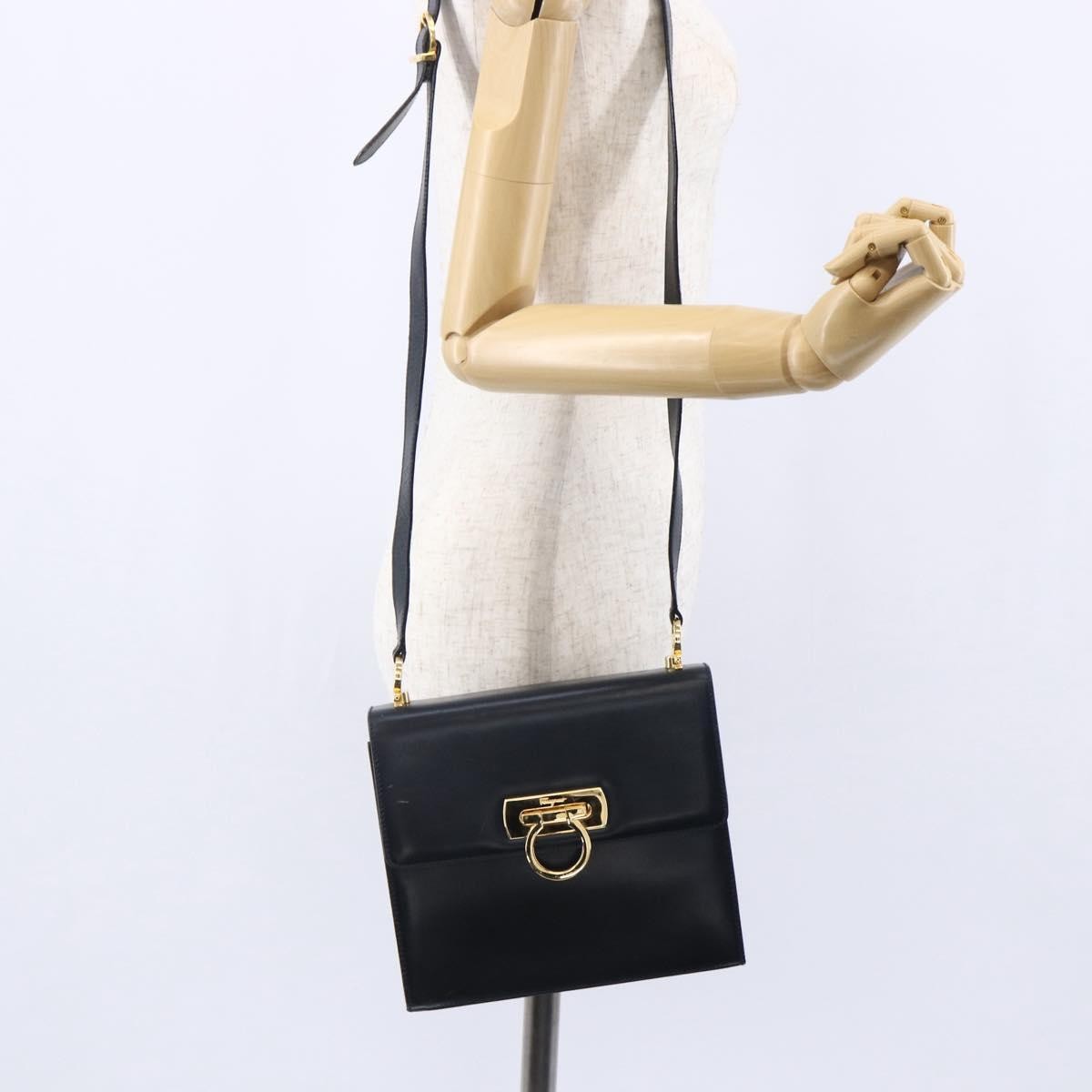 Salvatore Ferragamo Gancini Shoulder Bag Leather, NAVY, LEATHER, Shoulder bag