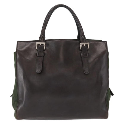 Prada Vintage Tote Tessuto with Leather, BROWN, NYLON, Tote bag
