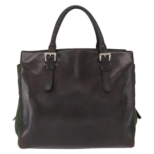 Prada Vintage Tote Tessuto with Leather, BROWN, NYLON, Tote bag