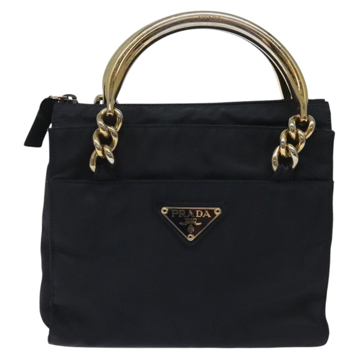 Prada Metal Handles Tote Tessuto, NAVY, NYLON, Handbag