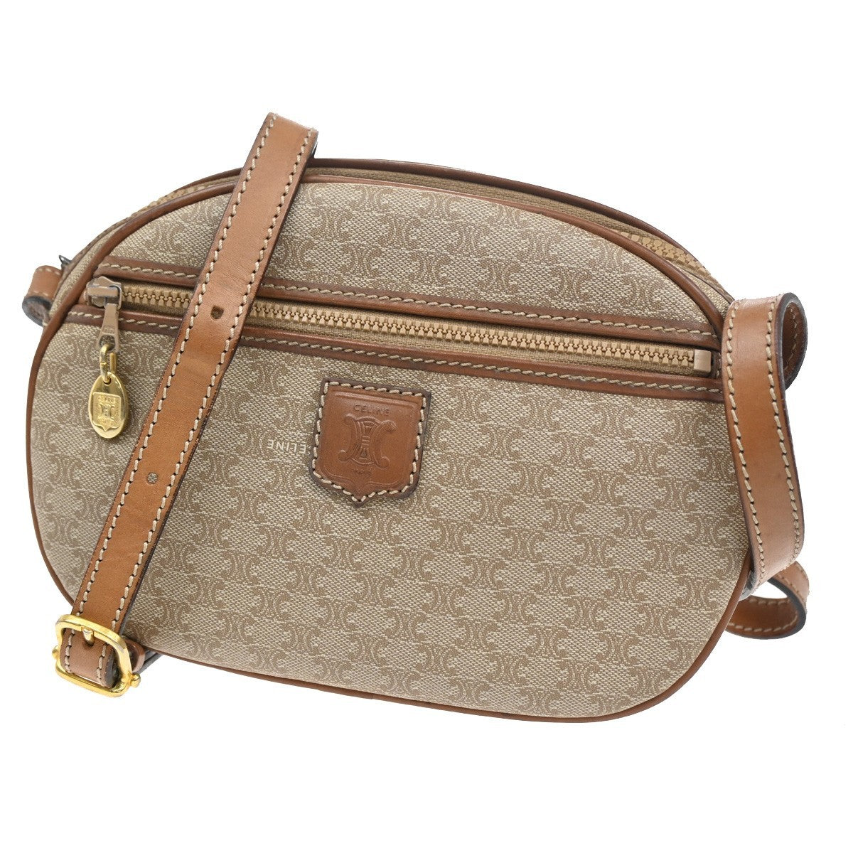 Celine Macadam Shoulder Bag Canvas, BROWN, CANVAS, Shoulder bag