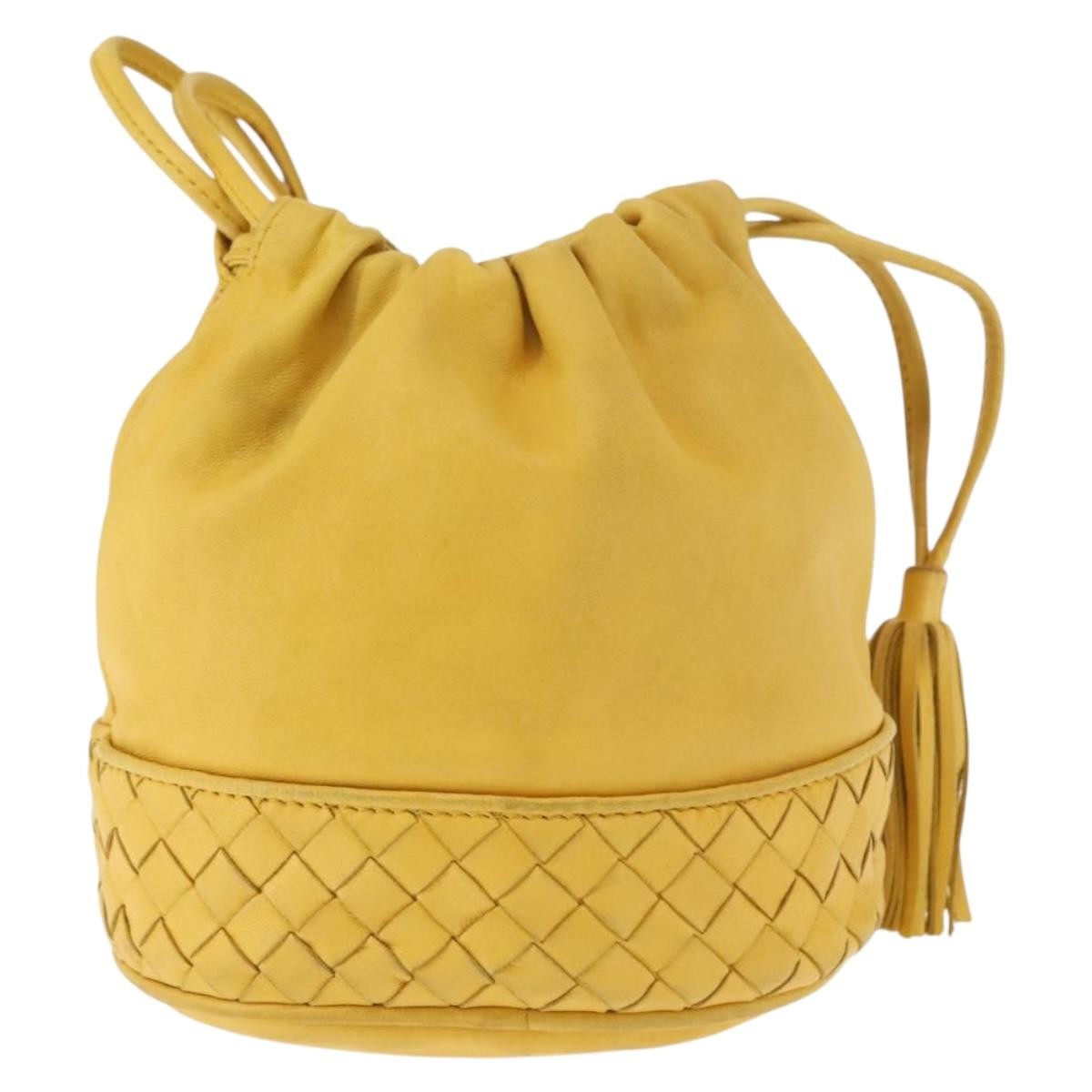 Bottega Veneta Drawstring Bucket Bag Leather and Intrecciato Nappa, YELLOW, LEATHER, Shoulder bag