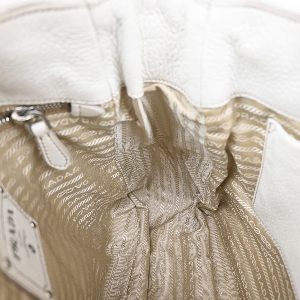 Prada Side Pocket Zip Hobo Vitello Daino, WHITE, LEATHER, Shoulder bag